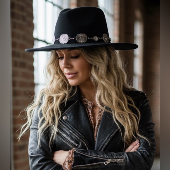 NWT Concho Silver Western Belted Felt Hat Black - Picture 15 of 15